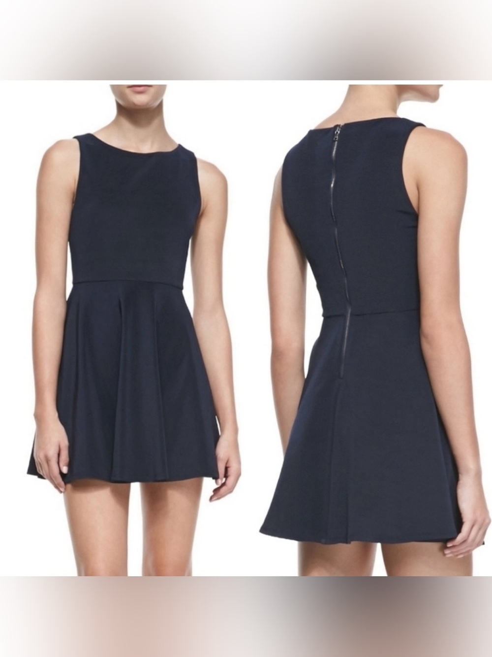 Alice + Olivia Monah Fit-and-Flare Skater Mini Dress Navy Sz 12 Luxury Party
